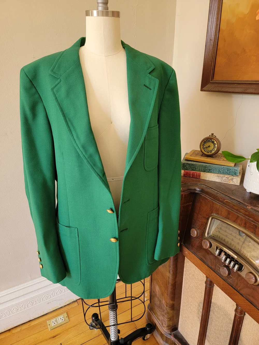 Vintage Men's 1960s Izod Lacoste Green Blazer Jacket Deadstock 44 Chest